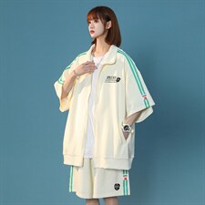 中性2023夏季新款印花宽松运动风情侣开衫套装TZ658P85控108，男装休闲套装，A247A