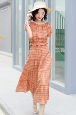 2021夏季时尚潮流套装格子半身裙+短袖两件套，女装套装/套裙，悠米