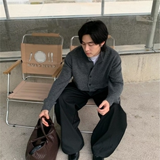 M52-P58日系男士复古圆领羊毛开衫秋冬季宽松休闲针织衫高级感，男装针织衫/毛衣，电商B323A