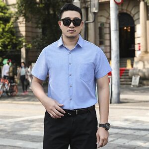 商务休闲男士短袖衬衫加肥加大码7XL宽松夏季薄款衬衣19C05图片