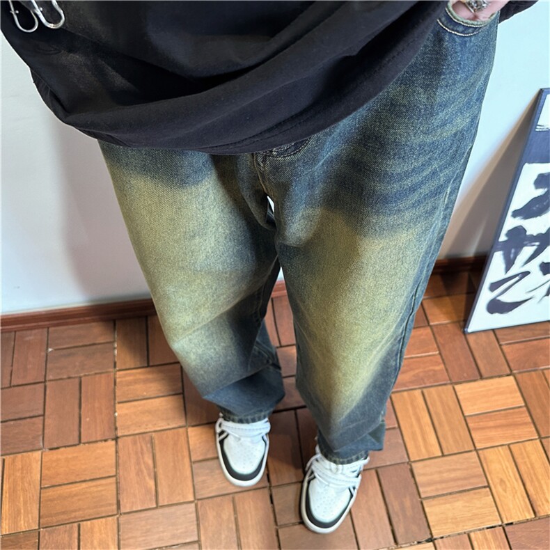 k1093-p45-控68M-5XL现货磨白渐变宽松cleanfit牛仔裤,男装牛仔裤,星座116