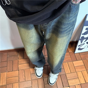 k1093-p45-控68M-5XL现货磨白渐变宽松cleanfit牛仔裤
