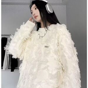 流行款流苏甜酷套头毛衣休闲圆领毛衣勾花男女装毛衣网图YM27-P55图片