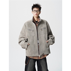 可二开雾霾扎染面料大码M-5XL工装拉链皮衣夹克男JK78100P90控128，男装皮衣，星座227-7