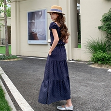 法式复古波点套装裙女2025年夏季新款温柔风减龄上衣半身裙两件套，女装套装/套裙，浙宝220