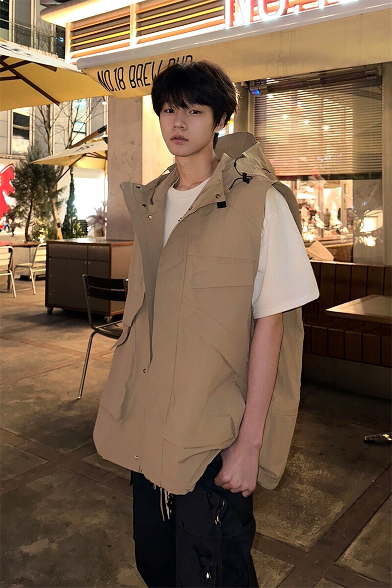 8XL-M四季工装外套街头机能口袋连帽防水无袖马甲坎肩JK1316P78,男装夹克,电商D206-1