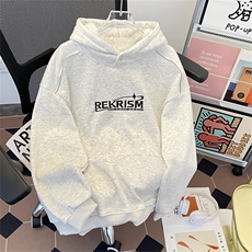 加绒加厚冬款男连帽卫衣字母印花拉链保暖棉衣外套WY187P65，男装卫衣，星座1013-1