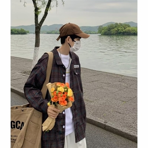 青春流行日系拼色衬衫时尚气质潮新款男文艺标准长袖百搭春季图片