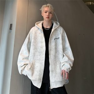 美式双面印花拉链设计复古连帽外套情侣开衫卫衣秋季JK92-P78