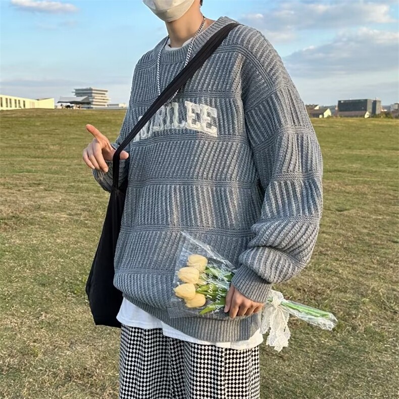 美式街头设计感圆领毛衣男慵懒风休闲针织衫M727P45,男装针织衫/毛衣,星座1116-2