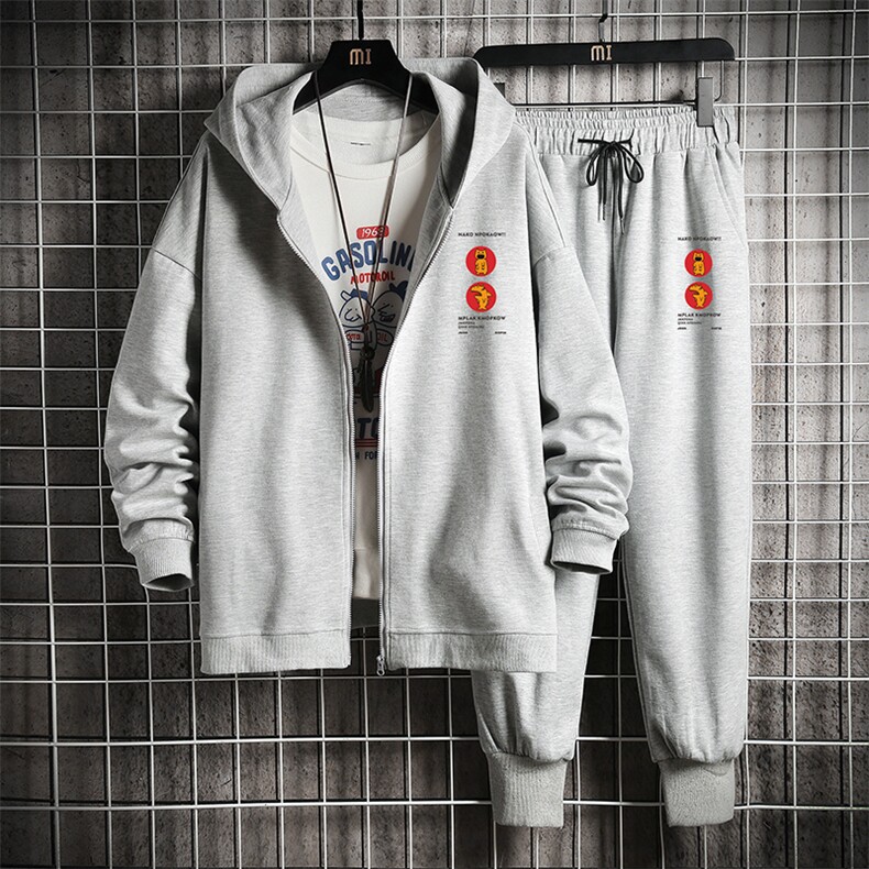 TK6093-P85开衫连帽卫衣套装男运动套装两件套网格挂拍,男装休闲套装,电商A040A