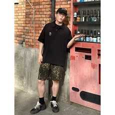 豹纹迷彩工装短裤男士夏季2025新款美式潮牌小众设计感DA09-P45，男装牛仔裤，星座208-5