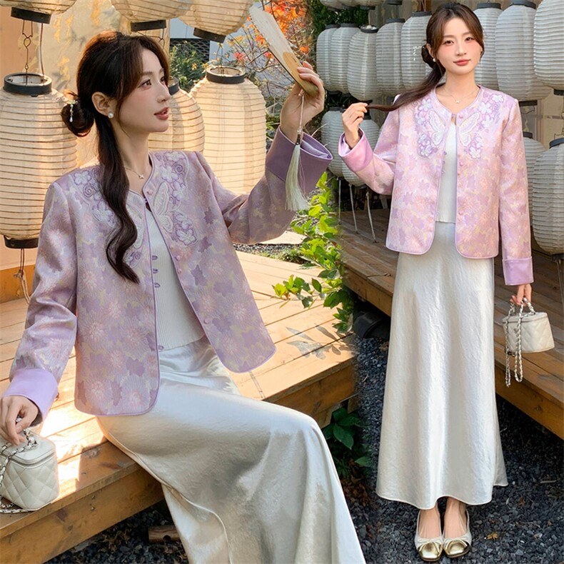 2026年春季新中式高级感g风提花刺绣圆领外套,女装短外套,超帛