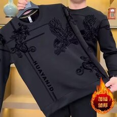 男装打底衫新款男士圆领加绒卫衣秋冬季高端外穿中年休闲长袖t恤，男装T恤，星座1210-1