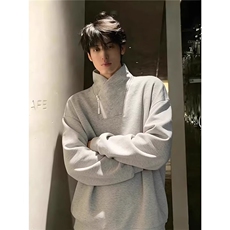 灰色斜领拉链卫衣男美式正肩立领长袖t恤内搭打底衫L80188-P40，男装T恤，星座1008