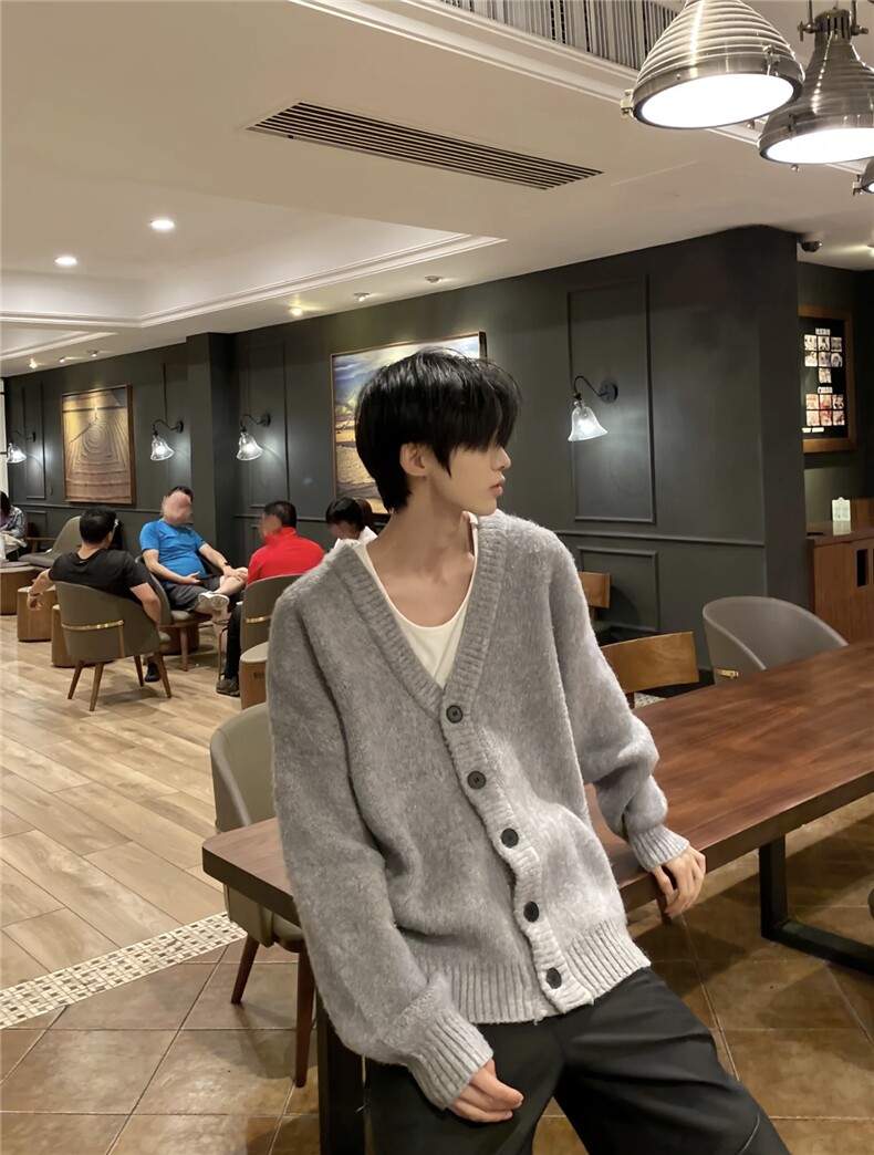 cleanfit灰色开衫毛衣男秋冬宽松慵懒风针织衫外套韩系氛围感穿搭,男装针织衫/毛衣,电商D256
