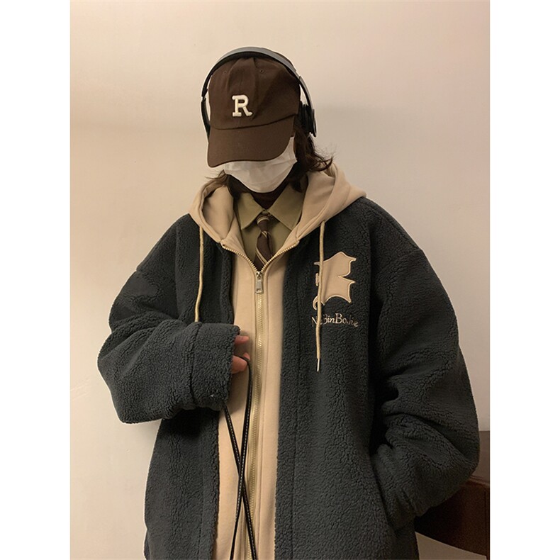 冬装假两件羊羔毛棉衣加厚棉服绣花外套 A071-099-P125图片