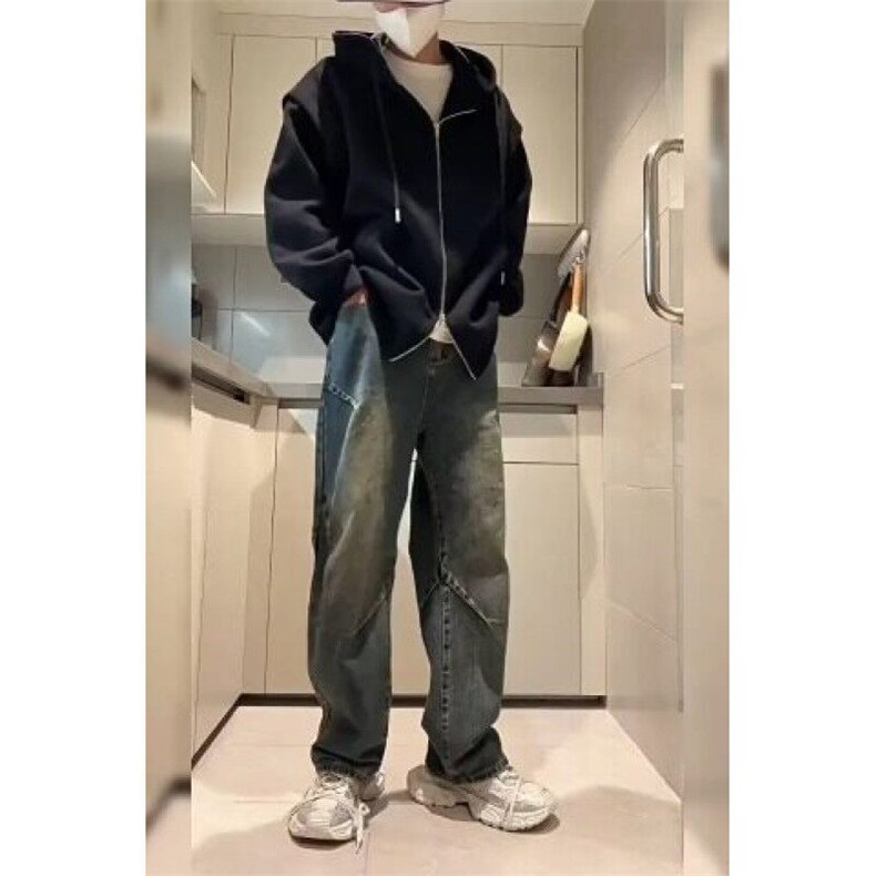 W9546-P50网图现货美式复古水洗设计感直筒裤高街牛仔裤潮,男装牛仔裤,星座1608-2