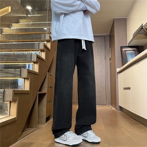 美式复古工装牛仔裤男潮高街宽松阔腿直筒拖地痞帅休闲裤H803-P45图片