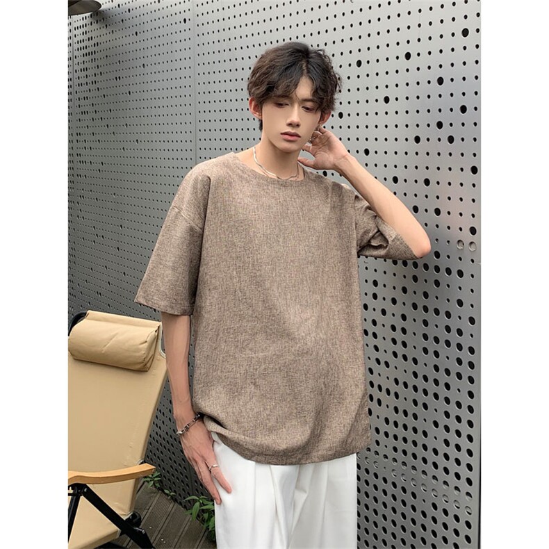现货 夏季纯色亚麻潮宽松新中式大码棉麻短袖男MT08-特P25控48图片
