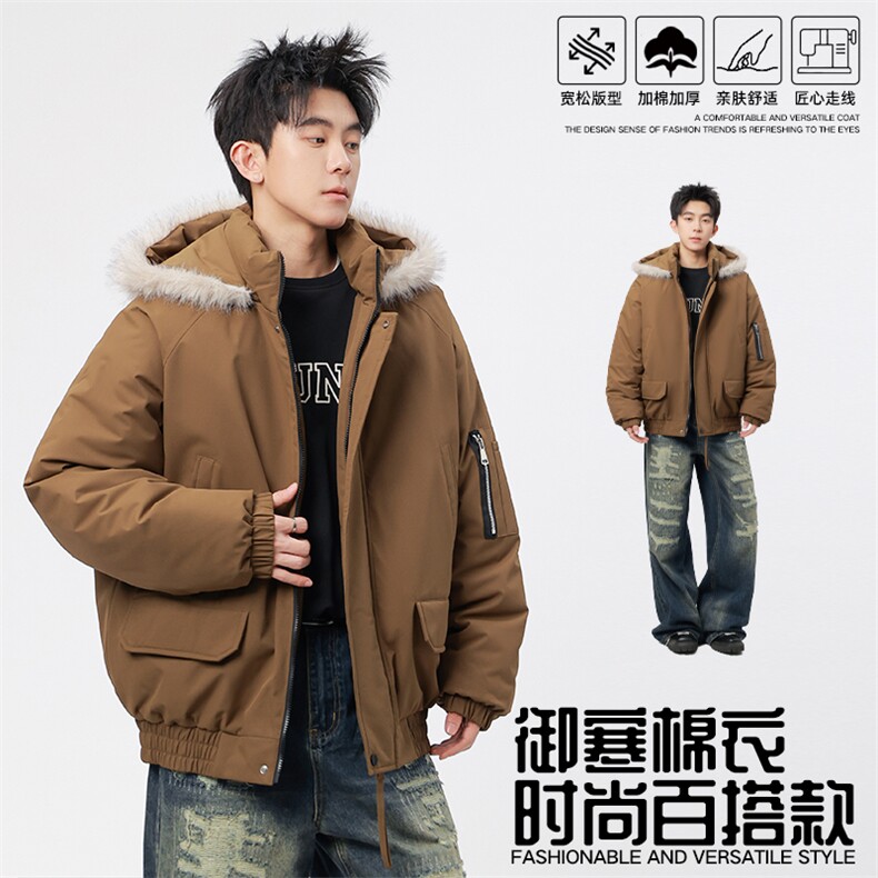 自家图有视频 复古加绒毛领外套棉衣新款连帽派克棉服M2572p95图片