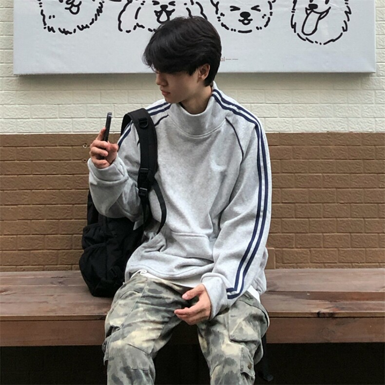 抖音得物高品质二开25秋冬美式高街重磅结构织带高领立领卫衣W66,男装卫衣,电商A486