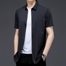 冰丝衬衫男短袖夏季2023新款商务休闲宽松中年爸爸装薄款男士衬衣，男装衬衫，电商B212（原钱塘6029）