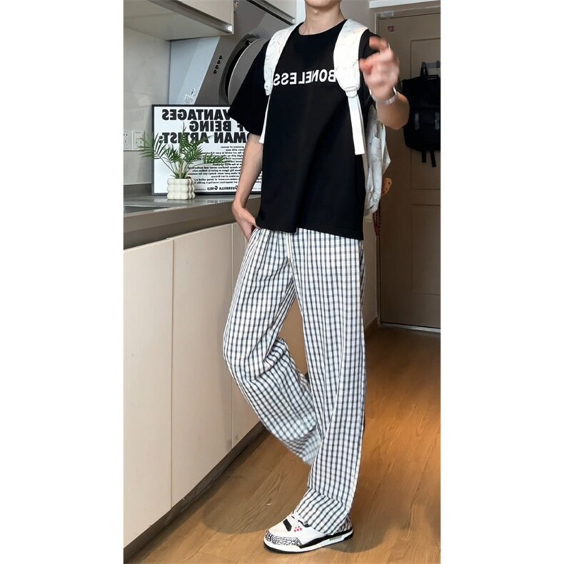 经典宽松条纹格子休闲裤，清爽简约A061-AX01568-特P30-视频截图,男装休闲裤,电商A061