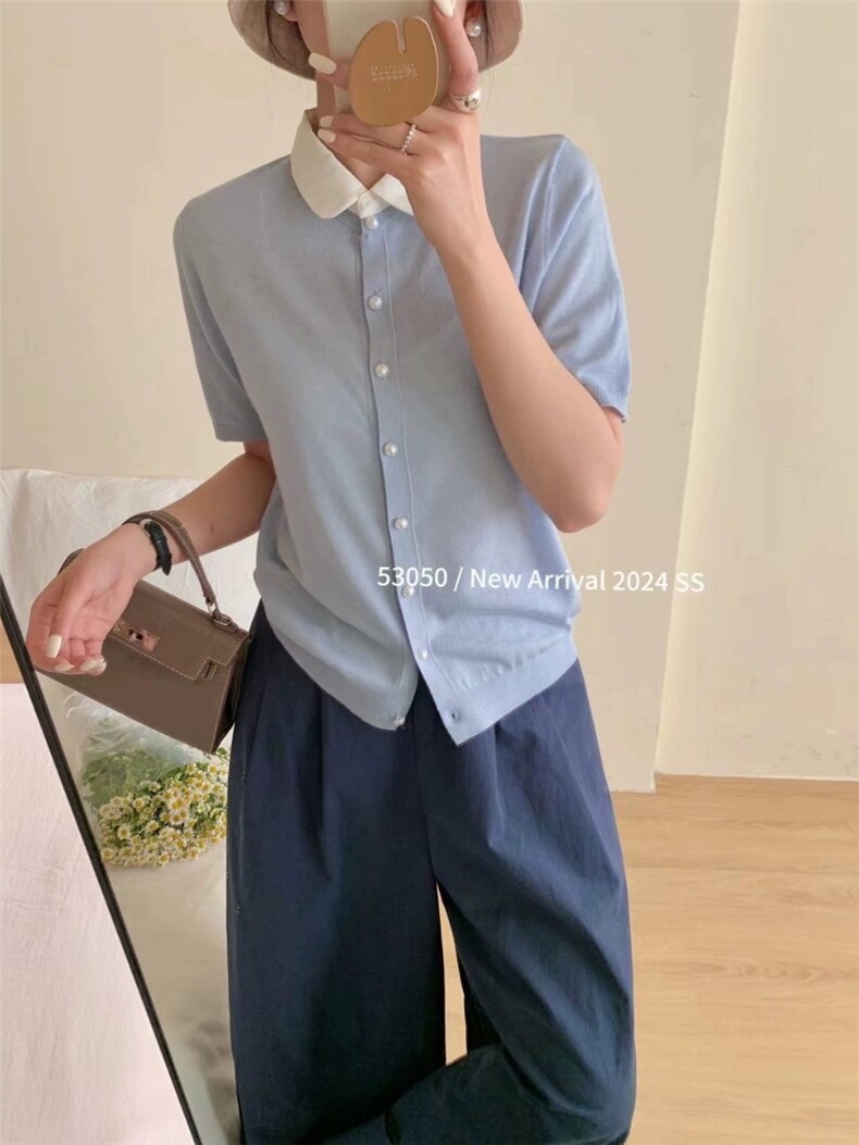 气质小翻领设计薄款开衫女2025春夏新款针织衫,针织衫/毛衣,圣旺供货