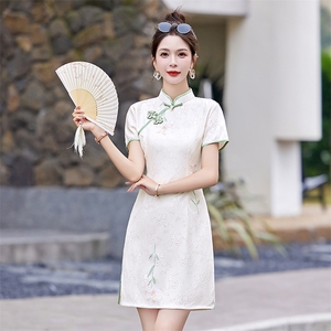 现货2024改良旗袍连衣裙年轻款女夏季新中式高级感禅意碎花裙图片