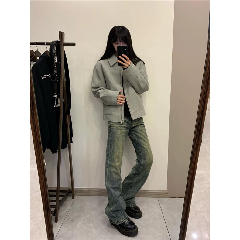 欧美式复古夹克男女开春初秋季翻领灰色西装外套潮牌BJK984,男装夹克,星座208-5