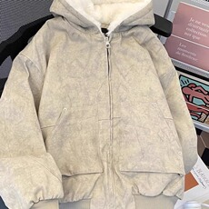 美式潮牌宽松连帽开衫加绒棉衣重磅男女廓形boxy版型运动休闲外套，男装棉衣，星座506A