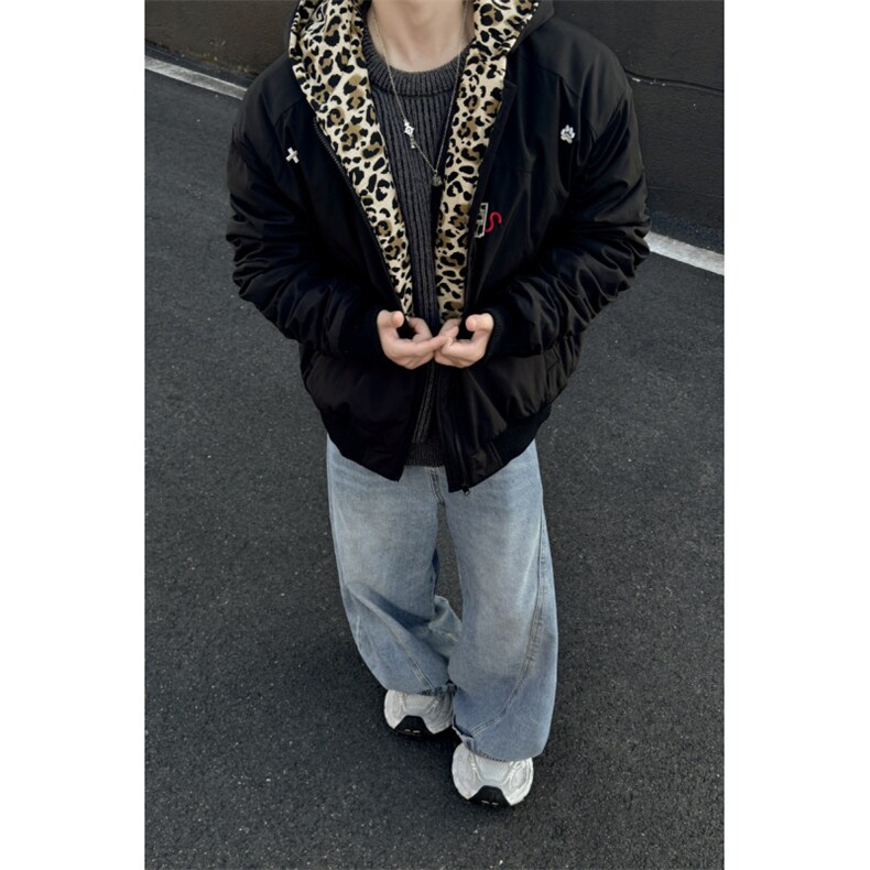 美式复古情侣装豹纹棉服外套保暖潮牌欧美街头秋冬新款棉衣,男装棉衣,星座307A