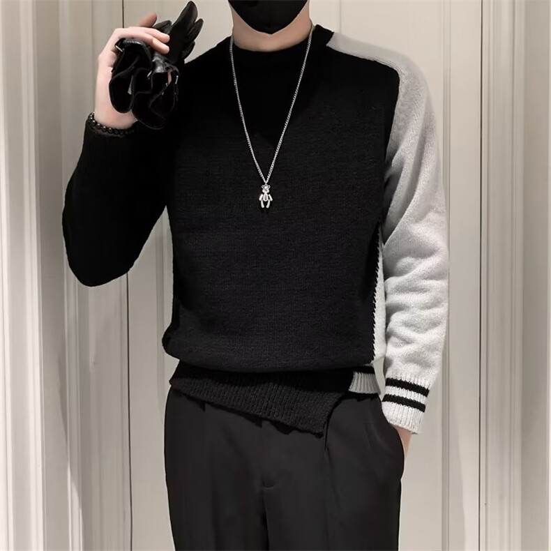 拼色休闲长袖针织毛衣男秋冬韩版青年套头修身S549-P48图片