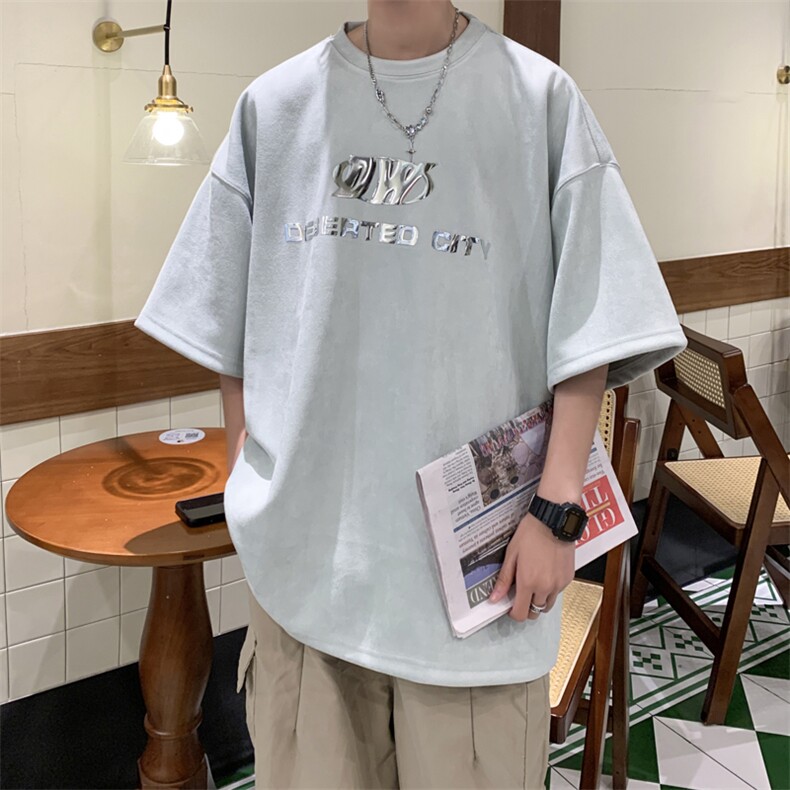 T2325P30控48高品质麂皮绒短袖烫金印花T恤情侣男,男装T恤,电商B205
