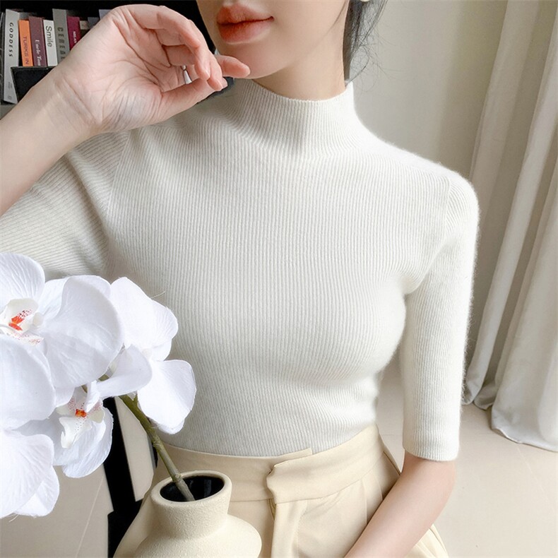 2024年秋冬季新款女时尚百搭显瘦修身长袖羊毛针织衫图片