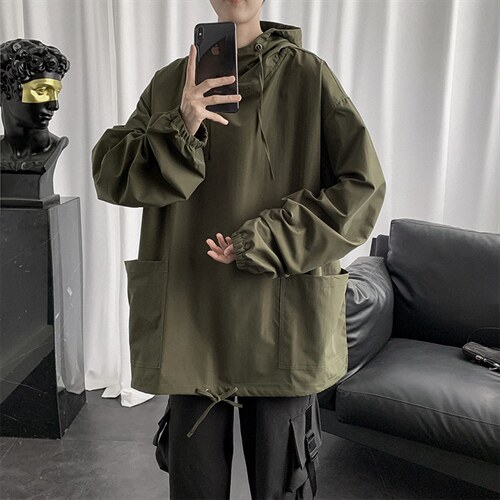 潮牌套头工装港风复古休闲外套青少年宽松纯色连帽夹克853-p35,男装夹克,星座1008-2