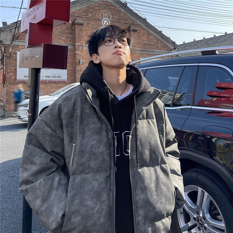 港风PU皮复古做旧双侧金属拉链夹克式加棉棉衣男MY77092P130控198，男装夹克，星座227-7
