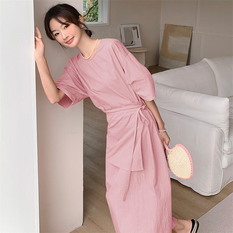 橘色轻熟风法式束腰衬衫连衣裙女夏2025新款高级感简约风开叉长裙,女装连衣裙,天使之佳话