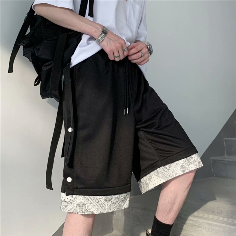 休闲短裤夏季男士双层排扣腰果花五分裤K54-P26图片