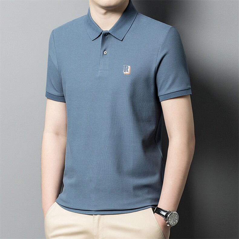 纯棉短袖Polo衫男士夏季新款印花纯色透气薄款半袖上衣休闲体恤潮，男装Polo衫，电商B212（原钱塘6029）
