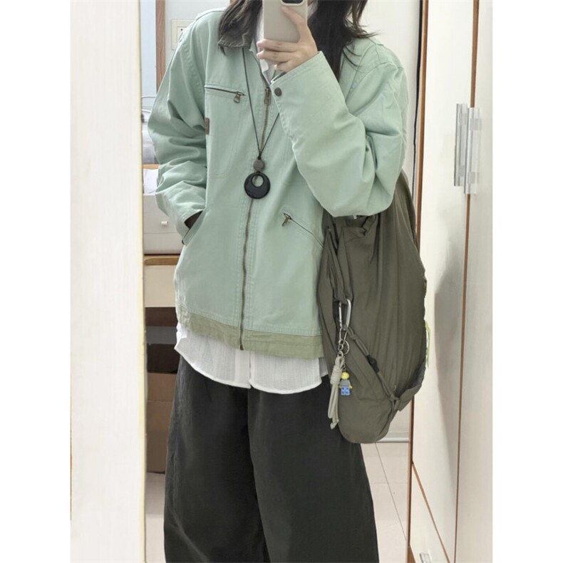 【有货】薄荷绿拼色工装外套男春秋款美式底特律夹克8152LL-特P68,男装夹克,星座1007（原301D）