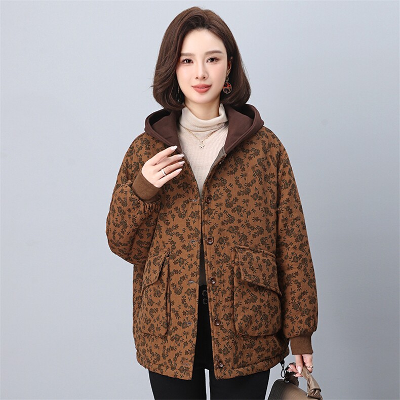 2024冬季新款加厚保暖棉衣棉服小碎花连帽韩版休闲短外套女,女装棉衣/棉服,悦见她