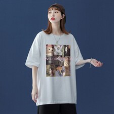 2023夏季新款潮流街头猫咪印花情侣宽松落肩短袖T恤T31P25控35，男装T恤，A247A