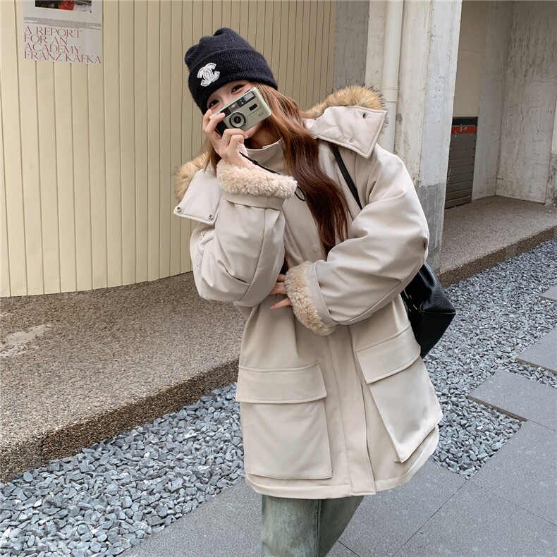 现货新款加厚羊羔毛内胆派克服带毛领25133P235K348,女装短外套,2D035