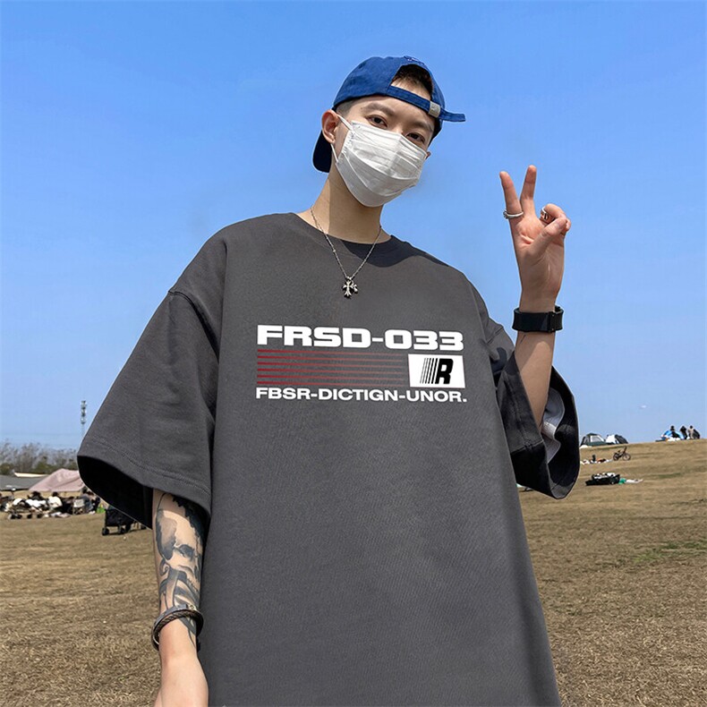 抖音得物二开现货供应220克夏装重磅美式高街宽松短袖t恤MT75,男装T恤,电商A486-1