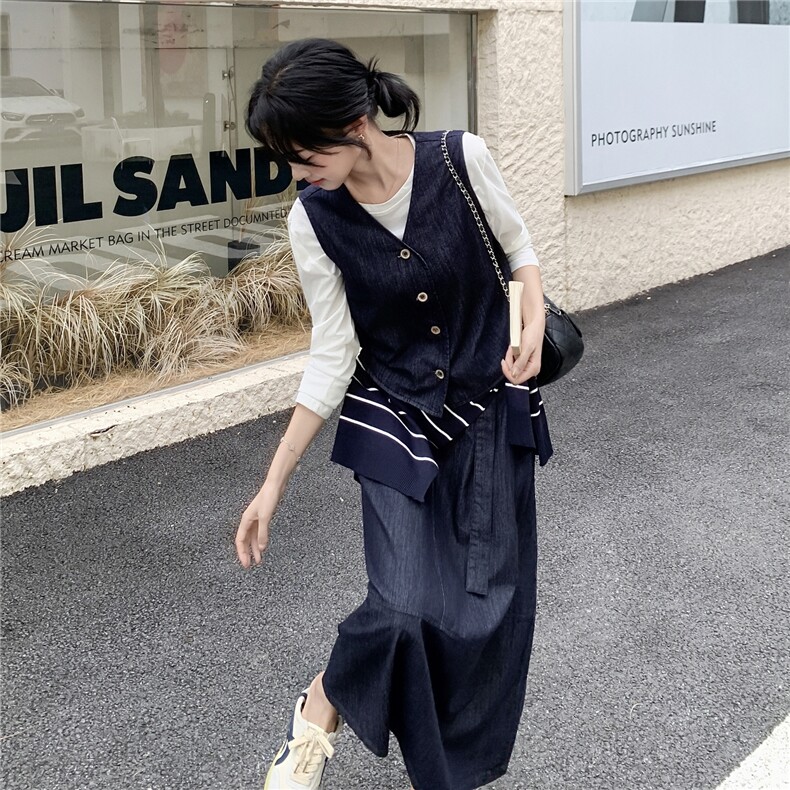 韩系通勤风穿搭套装女2025秋季新款小个子高级感背心半身裙两件套,女装套装/套裙,2C166