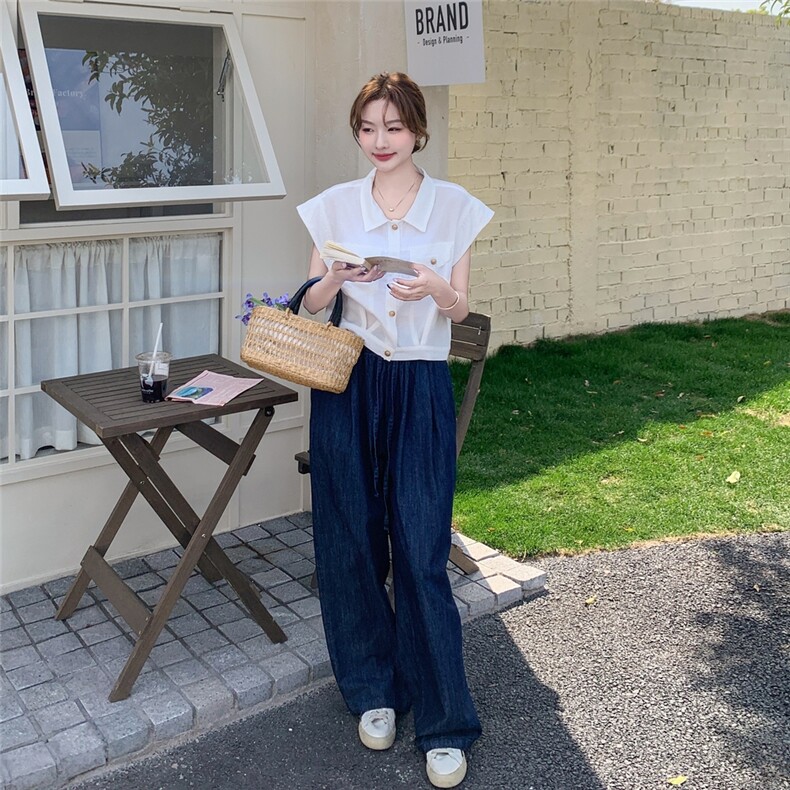 夏季麻棉工装设计感衬衫高级感套装百搭减龄休闲上衣阔腿裤两件套,女装套装/套裙,2C166