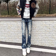美式潮牌时尚水洗纹路设计弹力修身百搭牛仔裤男女装长裤，男装牛仔裤，星座410-7