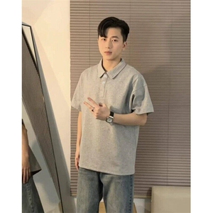 欧美潮牌polo衫男生夏季薄款纯色百搭短袖t恤大码宽松五分袖衣服图片